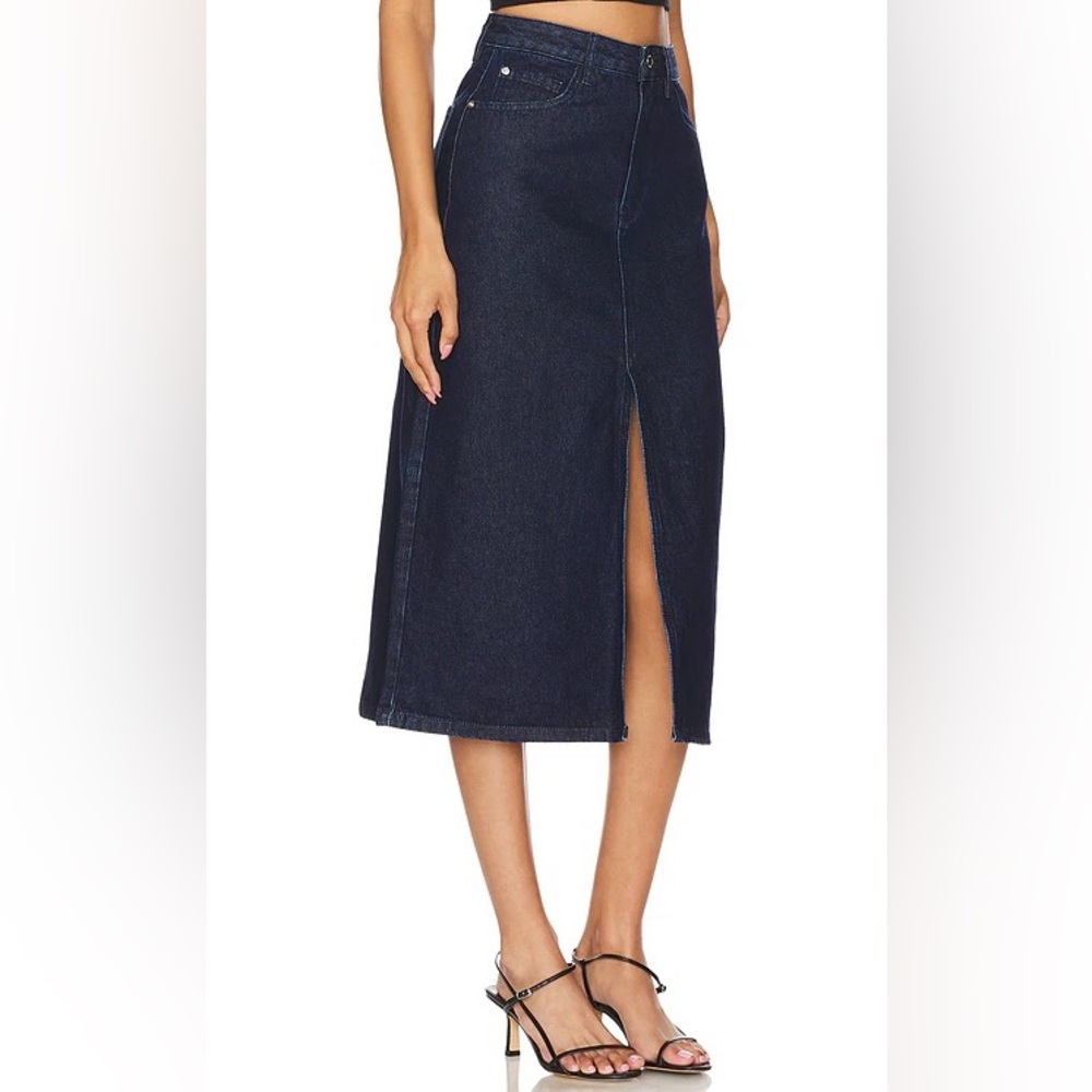 HOT DEAL NWT Denim Midi Pencil Skirt with Front Slit Sz L very slim fit - Picture 2 of 8